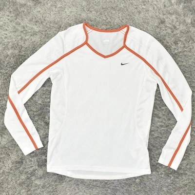 Nike женщин маленький белый полиэстер футболка V шеи длинным рукавом твердого тренажерного зала - Изображение 1 из 4