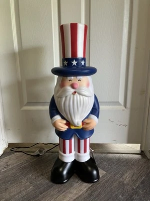 Molde soplado patriótico del 4 de julio de 25,5” de alto Tío Sam EE. UU. ¡Nuevo! (Santa) Raro americano Foto 1 de 4