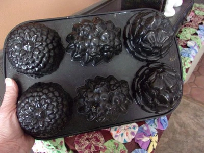 Nordic Ware Floral Mini Kuchenform Aluminiumguss Antihaft 6 Tassen Nie Benutzt - Bild 1 von 2