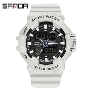 SANDA Trendy Sports Electronic Watch Fashion Double Display Large Dial Luminous - Picture 1 of 8