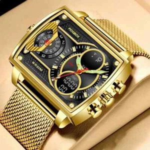 Men Watch Fashion Square Casual Sports Waterproof Double Display Luxury - Picture 1 of 12