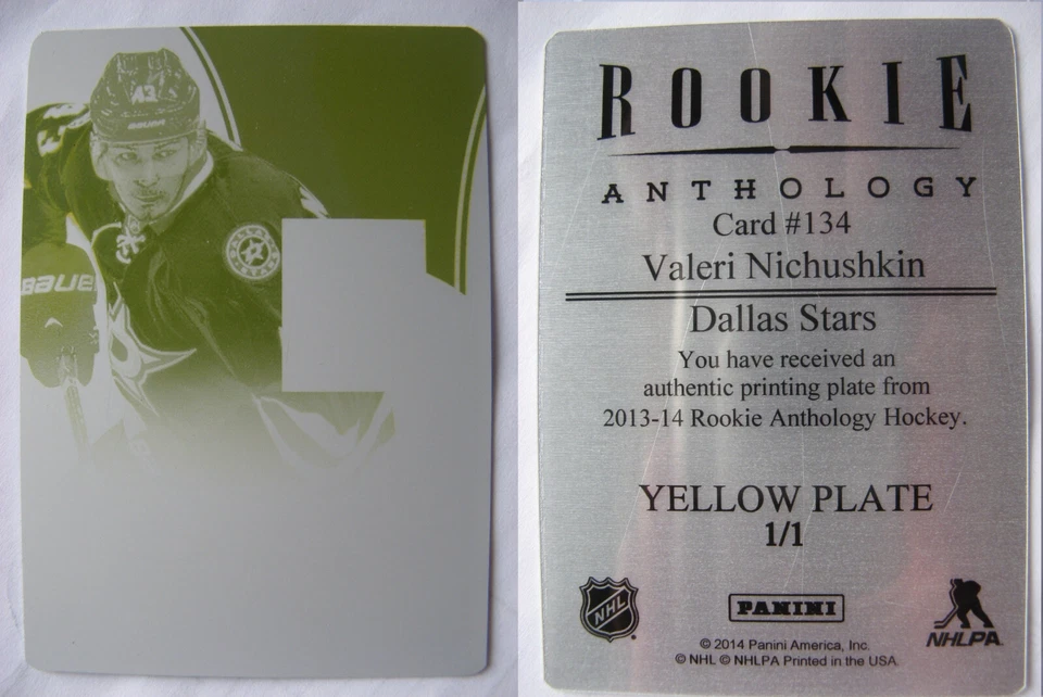 Placa de impresión 2013-14 Panini Rookie Anthology amarilla Valeri Nichushkin 1/1 radiocontrol Foto 1 de 1