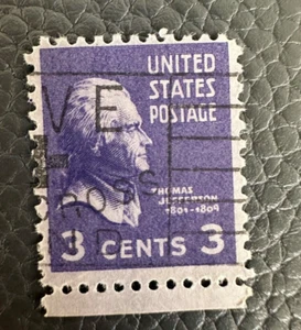 SELLO POSTAL DE ESTADOS UNIDOS THOMAS JEFFERSON 3 CÉNTIMOS PÚRPURA - Imagen 1 de 2
