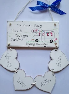 Motorhome Plaque Wooden Family Personalised Hearts Hand Drawn Gift NEW - Picture 1 of 2