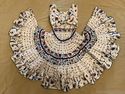 Fannie Dress 14 Girls Vintage Twirl Floral Paisley Very Full Skirt Retro - Image 1 of 4