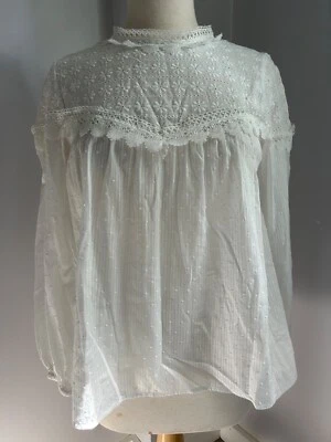 Girls' white Zara Kids long sleeves lace detail high neck size 13-14 - Image 1 of 4