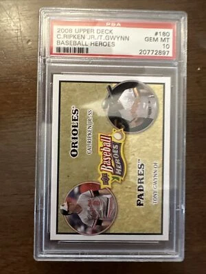2008 Upper Deck #180 Cal RIPKEN Jr. Tony GWYNN BASEBALL HEROES - PSA 10 Gem Mint - Image 1 of 2