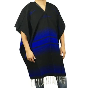 Coperta pesante blu caldo messicano poncho Gaban Capo Ruana taglia unica - Foto 1 di 2