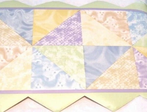 30ft KIDSLINE Heirloom Wallpaper Border Patchwork Green Purple Blue Beige Purple - Picture 1 of 2