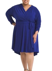 Vestido para mujer Eliza J manga fruncida cobalto sobrepellizque talla grande 16W - Imagen 1 de 7