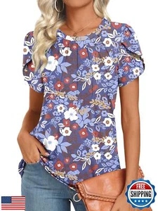 Addtoo Womens 2025 Tops Summer Shirts Casual Short Sleeve Pleated Front Blous - Picture 1 of 5