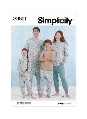 SIMPLICITY 9861 CHILD'S TEENS ADULTS LOUNGEWEAR Sewing Pattern Size XS-L  XS-XL - Image 1 of 4
