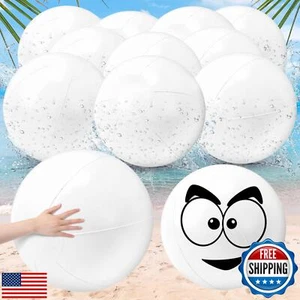 Junkin10 Pieces Solid White Beach Balls Bulk Big Inflatable Beach Ball Giant - Bild 1 von 5
