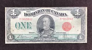 BANKNOTE DOMINION OF CANADA 1923 $ 1 EIN DOLLAR #Y-685042 ROTES SIEGEL - Bild 1 von 6