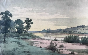 Antique Original Drawing Landscape signed Auguste BERTHAULT (1862-1942) - Picture 1 of 6