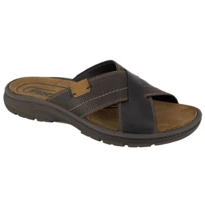 SANDALIAS MULES PARA HOMBRE CRUZADAS CUERO MARRÓN SUAVE ITALIANO M120B - REINO UNIDO: 7-12 Foto 1 de 2