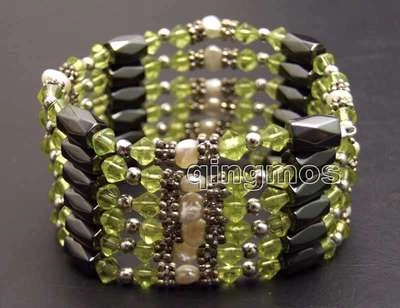 Pulsera de perlas naturales blancas de 4-5 mm para mujer con cristal rojo y hematita 30"" Foto 1 de 4