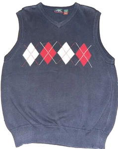 Saddlebred Argyle Sweater Vest Mens Large Red White Blue Diamond Golf V Neck P/O - Picture 1 of 4