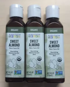 3 X Organic Aura Cacia Nourishing Skin Care Oil Sweet Almond, 4 fl oz (118 ml) - Picture 1 of 3