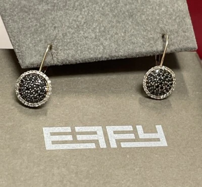 PENDIENTES EFFY ORO AMARILLO 14K DIAMANTE NEGRO/BLANCO PAVÉ HALO PALANCA-BACK FIRMADOS SUJETADOR Foto 1 de 4