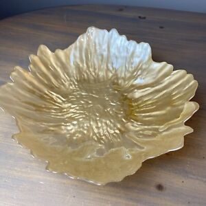 Glass Gold Home Accents Flower Iridescent Bowl Decorative Catch All Tray 14”