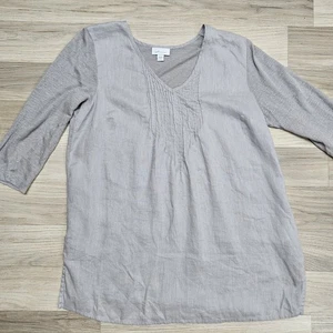 J. Jill Love Linen Women Gray Pintucked Shirt Size Small 3/4 Sleeve - Picture 1 of 9