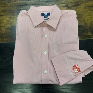 Cutter & Buck Pink Button Long Sleeve Shirt Plaid Large Versatech Embroidered - Picture 1 of 11