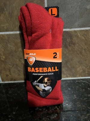 Sof Sole Baseball Performance Calcetín 2 Pr Adulto Hombre’s L 10-12.5 Rojo. Nuevo Foto 1 de 3