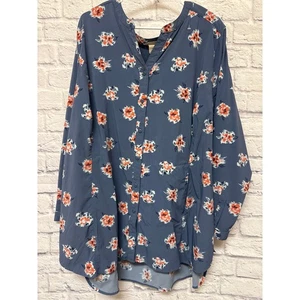 Duluth Trading Company Blue Pink Floral Women's Top Outdoor Active Long Slv 3X - Picture 1 of 4