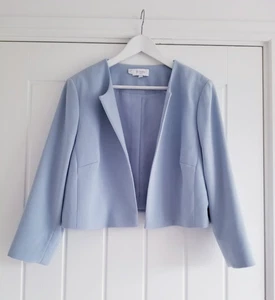 Hobbs Elize Crepe Cropped Short Jacket Pale Blue Size UK 18 - Picture 1 of 12