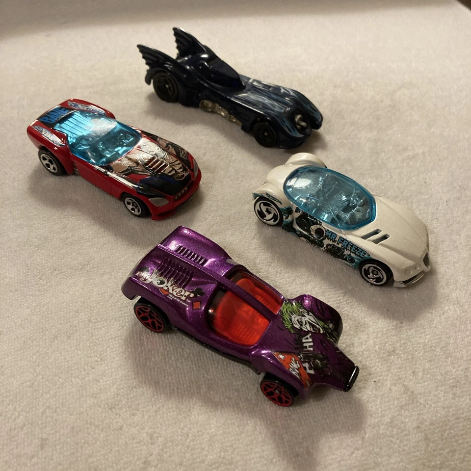 Lot Of 4 Vintage Hot Wheels DC Comics Cars Batmobile Joker Mr Freeze Bane - Image 1 of 4