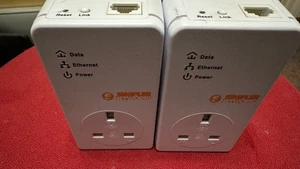 2 x Simpler Networks Powerline Adapters 200mbps Mains Network Ethernet, - Afbeelding 1 van 3