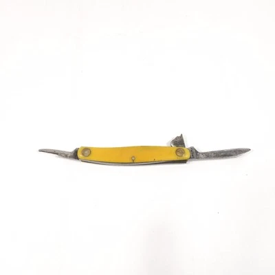 复古 4 英寸 Kabar 3 刀黄色手柄折叠口袋刀断刃 — 第 1/4 张图片