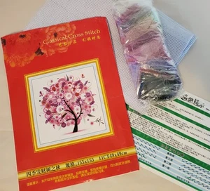 Chinesische klassische rosa Blumen Baum Perlen Kreuzstich Kit 49x49cm 18x18in - Bild 1 von 5