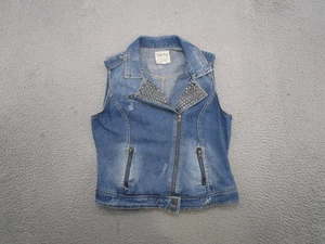 Dolled Up Casual Sleeveless Asymmetrical Zip Up Denim Vest Junior Size L Blue - Picture 1 of 9