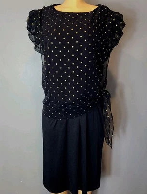 Vestido de Fiesta De Colección Años 80 Lunares Manga Abullonada Negro Dorado Lazo Talla 18 Año Nuevo Años 20 Foto 1 de 4