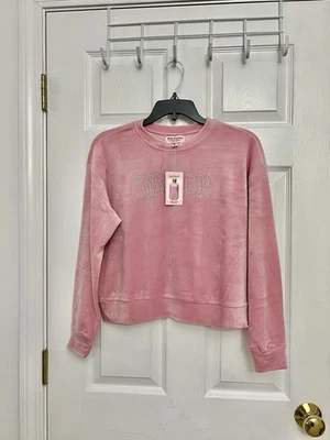 Juicy Couture S 码经典闪亮丝绒圆领运动衫-浅粉色 — 第 1/4 张图片