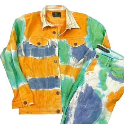 Traje Sacred Crown Hombre Grande 34W Naranja Verde Tie Dye Funky Streetwear Indie Foto 1 de 4