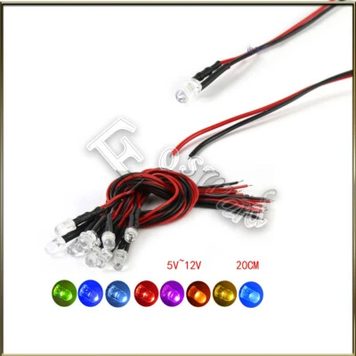 12V Dc 5mm 3mm Led Bulb Pre Wired Light Emitting Diode 20Cm Wire For Hobbyists - Image 1 of 2