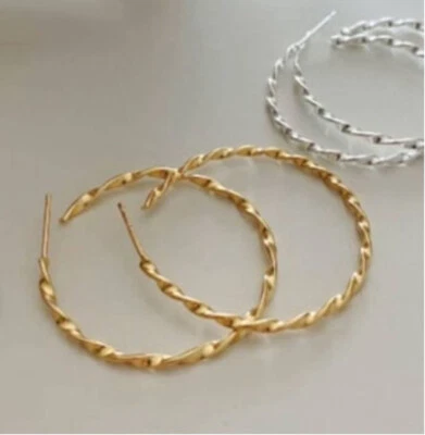 NEW 14k Gold Plated .925 Twist Thin Hoop Earrings - Image 1 of 4