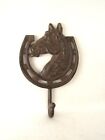 Heavy Black Cast Iron Horse Shoe Hook Hanger with Horse Head Western 8.5”