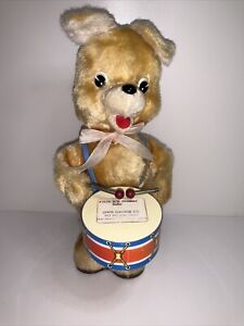 Vintage Battery operated Bear Playing The Drum Tin 11" Inches Tall Not Working