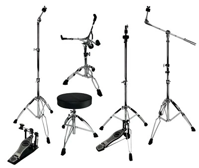 ZENISON 6 Pc Drum Hardware Pack Snare Stand Hi-Hat, Cymbal, Boom Stand Kick Pedal Throne