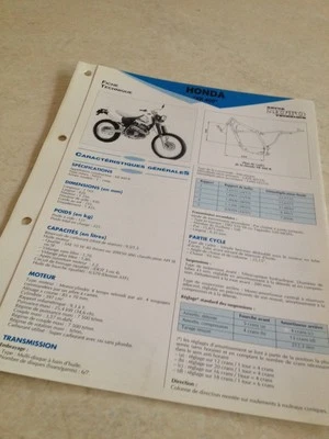 Honda XR400 XR 400 NE03 96 Motorcycle Technical Sheet RMT ETAI Foto 1 de 3