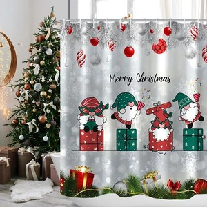 Christmas Shower Curtain Winter Gift Box Theme Bathroom Decor 72x72 Inch Hook - Picture 1 of 7