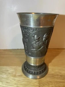 Vintage Zinn ES German Pewter Hunting Scene Stag Cup Dogs Deer Embossed Mug - Picture 1 of 6