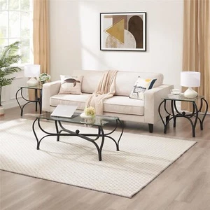 3-Piece Coffee Table Set w/ 1 Rectangle Coffee Table & 2 Square End Side Table - Picture 1 of 10