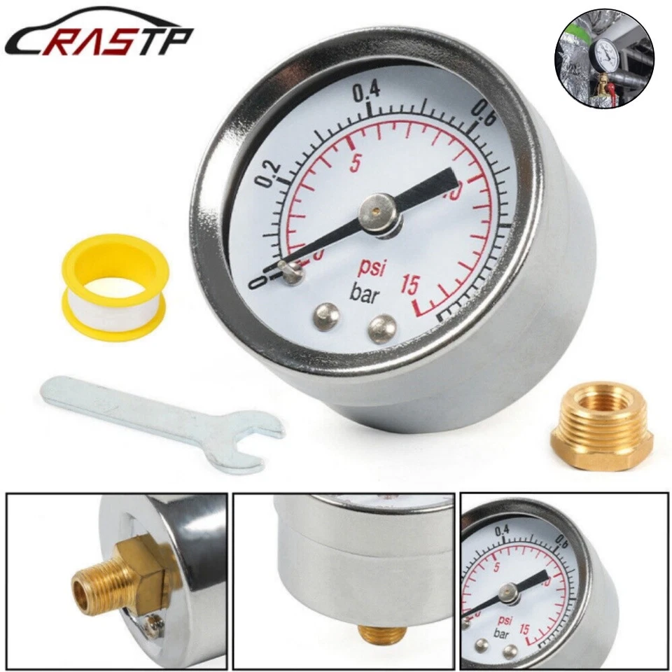 1/8 IN NPT Pressure Gauge 0-15 PSI with 3/8 IN Back Mount 1.5 IN Face Diameter - Image 1 of 4