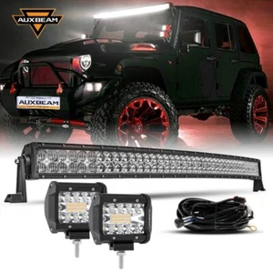 AUXBEAM 42inch Curved LED Light Bar Spot Flood Combo+ 4" Pods Offroad & Wiring - Picture 1 of 12