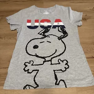 Snoopy USA Patriotic Gray M Medium Short Sleeve Shirt T-shirt Family Fun - Picture 1 of 6